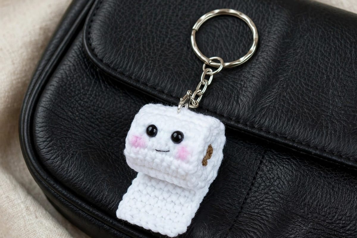 Mini toilet paper keychain crochet free pattern Pattern