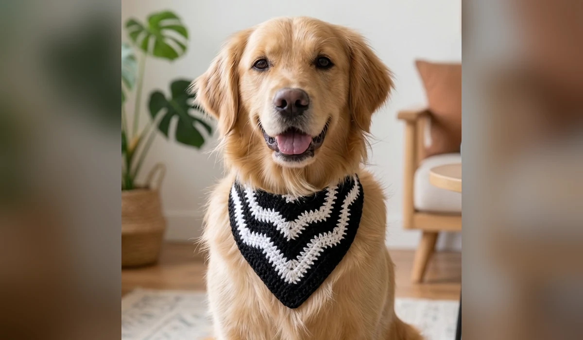 Crochet Dog Bandana - Easy Free Pattern for Beginners black white